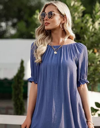 Blue Gathered Dress